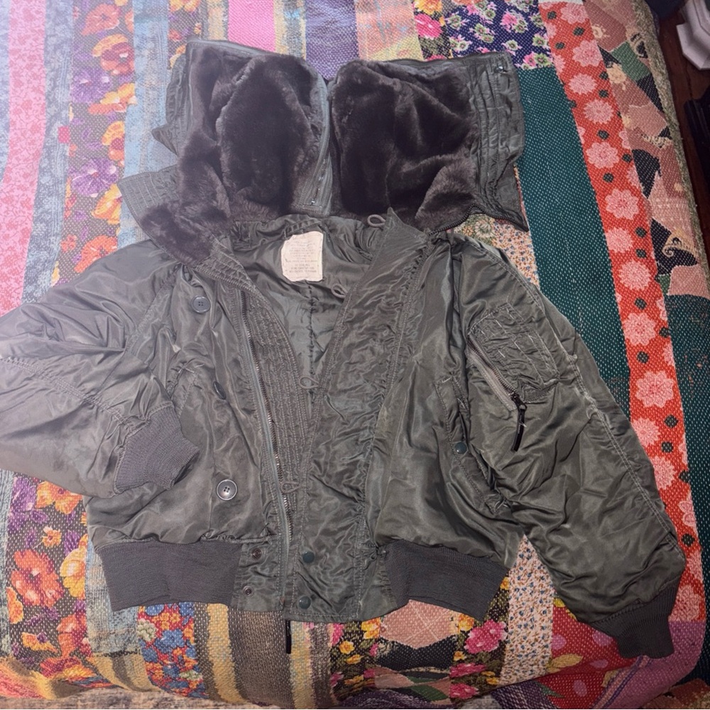 Olive Green Bomber Jacket with Faux Fur Hood